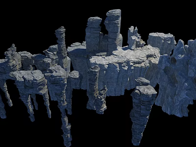 Natural Stone Rock Formations With Wood Accents And Tall Pillar Structures 3d model