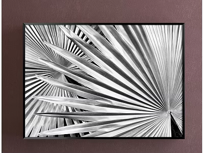 Black and White Palm Leaf Plant Painting Featuring Radiating Foliage In Black Frame 3d model