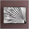 Black and White Palm Leaf Plant Painting Featuring Radiating Foliage In Black Frame