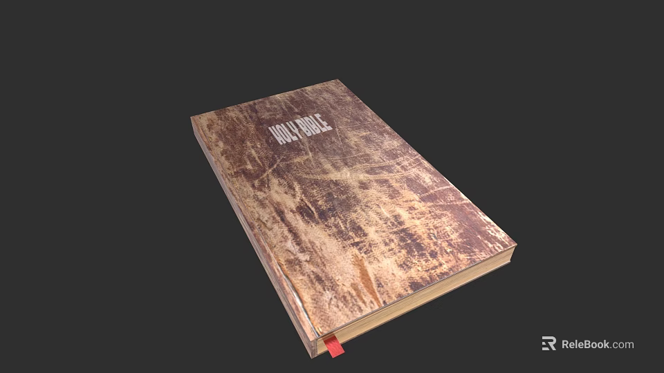 Vintage Holy Bible Book With Brown Textured Cover And Red Bookmark Ribbon 3d model 