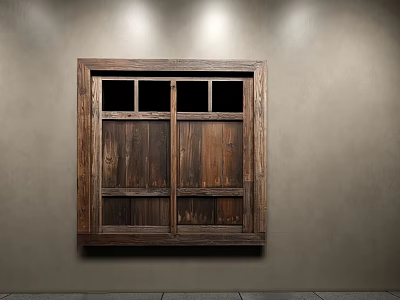 Wooden Frame Casement Window On Gray Wall With Natural Wood Color Interior 3d model