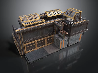 Industrial Style Building Design With Metal Structure Grid Roof And Layered Platform 3d model