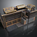 Industrial Style Building Design With Metal Structure Grid Roof And Layered Platform