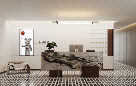 Modern front desk background wall plus bar counter 3d model