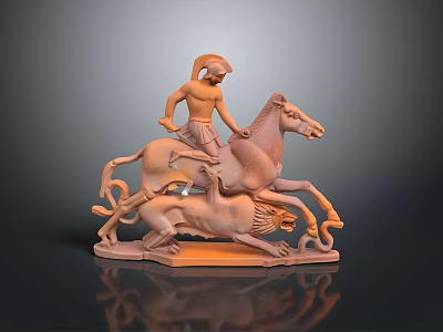Man Riding Horse Trampling Lion Detailed Classical Sculpture Artwork 3d model