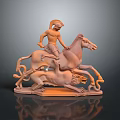 Man Riding Horse Trampling Lion Detailed Classical Sculpture Artwork