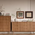Modern Luxury Wooden Entryway Cabinet And Sideboard With Drawers Decorative Paintings And Vase