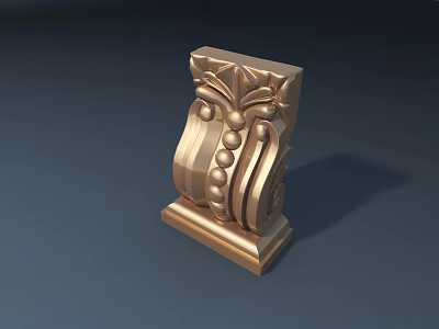 Road Facilities Ornamental Golden Pillar With Carved Floral And Bead Details 3d model