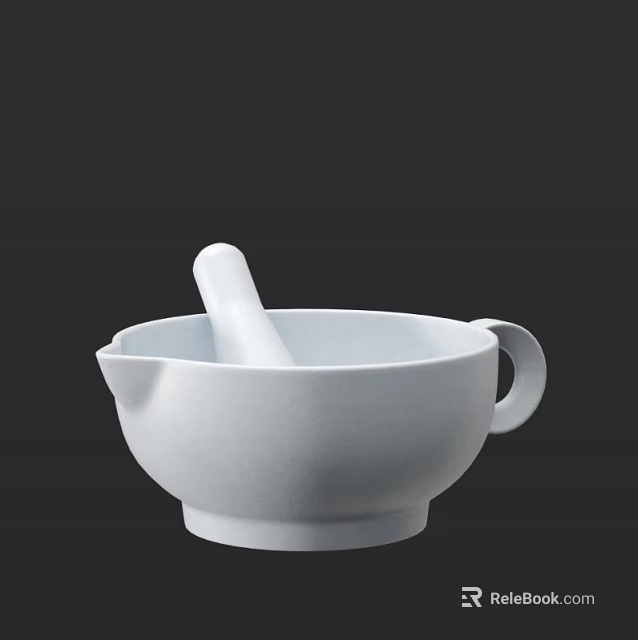 White Kitchenware Mortar And Pestle With Handle For Grinding Spices At Home 3d model 