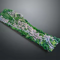 Detailed Residential Community Scale Model With Green Vegetation Roads And Buildings