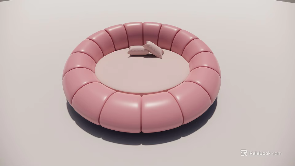 Modern Pink Round Bed Upholstered with Soft Cushions for Cozy Bedroom Interior 3d model 