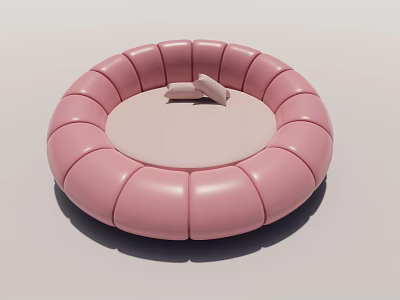 Modern Pink Round Bed Upholstered with Soft Cushions for Cozy Bedroom Interior 3d model