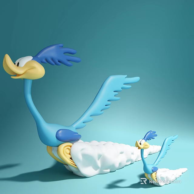 Blue Bird Stuffed Doll With Yellow Beak And White Cloud Elements 3d model 