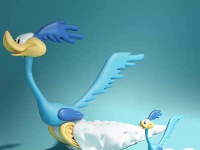 Blue Bird Stuffed Doll With Yellow Beak And White Cloud Elements 3d model