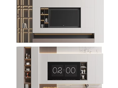Modern TV Background Wall Design With Built in TV Storage Shelves And LED Lighting 3d model