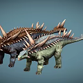 Three Realistic 3D Armored Dinosaurs With Spiked Bodies And Colorful Scales