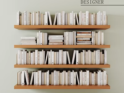 Modern Wooden Multi Tiered Bookshelf Interior Design With Neatly Arranged Books 3d model