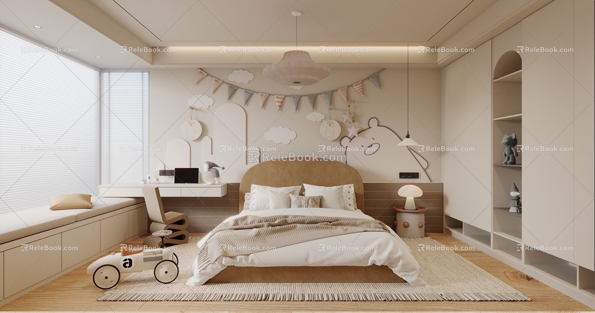 Cream wind children's room 3d model