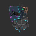 3D Model of Black Weapon With Blue Pink Patterns Wooden Top And Glowing Blue Base