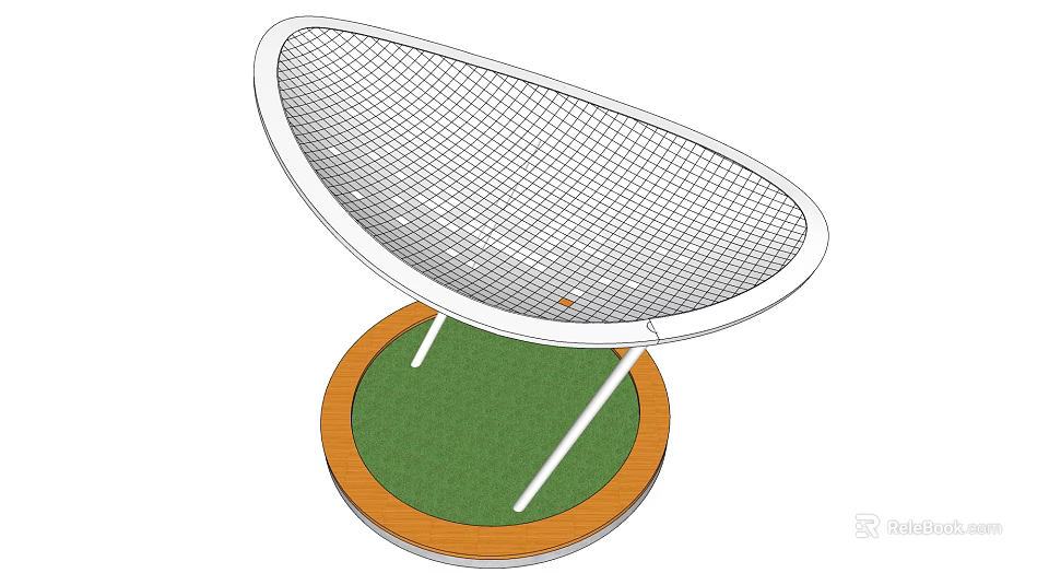 White Oval Mesh Outdoor Seating With Green Circular Base And Wooden Frame 3d model 