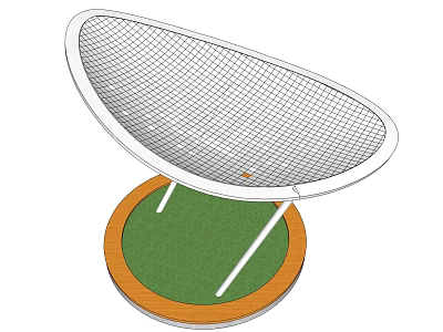 White Oval Mesh Outdoor Seating With Green Circular Base And Wooden Frame 3d model