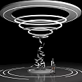 Modern Art Installation With Circular Rings Spiral Structure And Person Standing On Circular Ground Lines