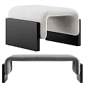 Modern Upholstered Sofa Bench With Gray Beige Fabric Black Base And Decorative Throw Blanket