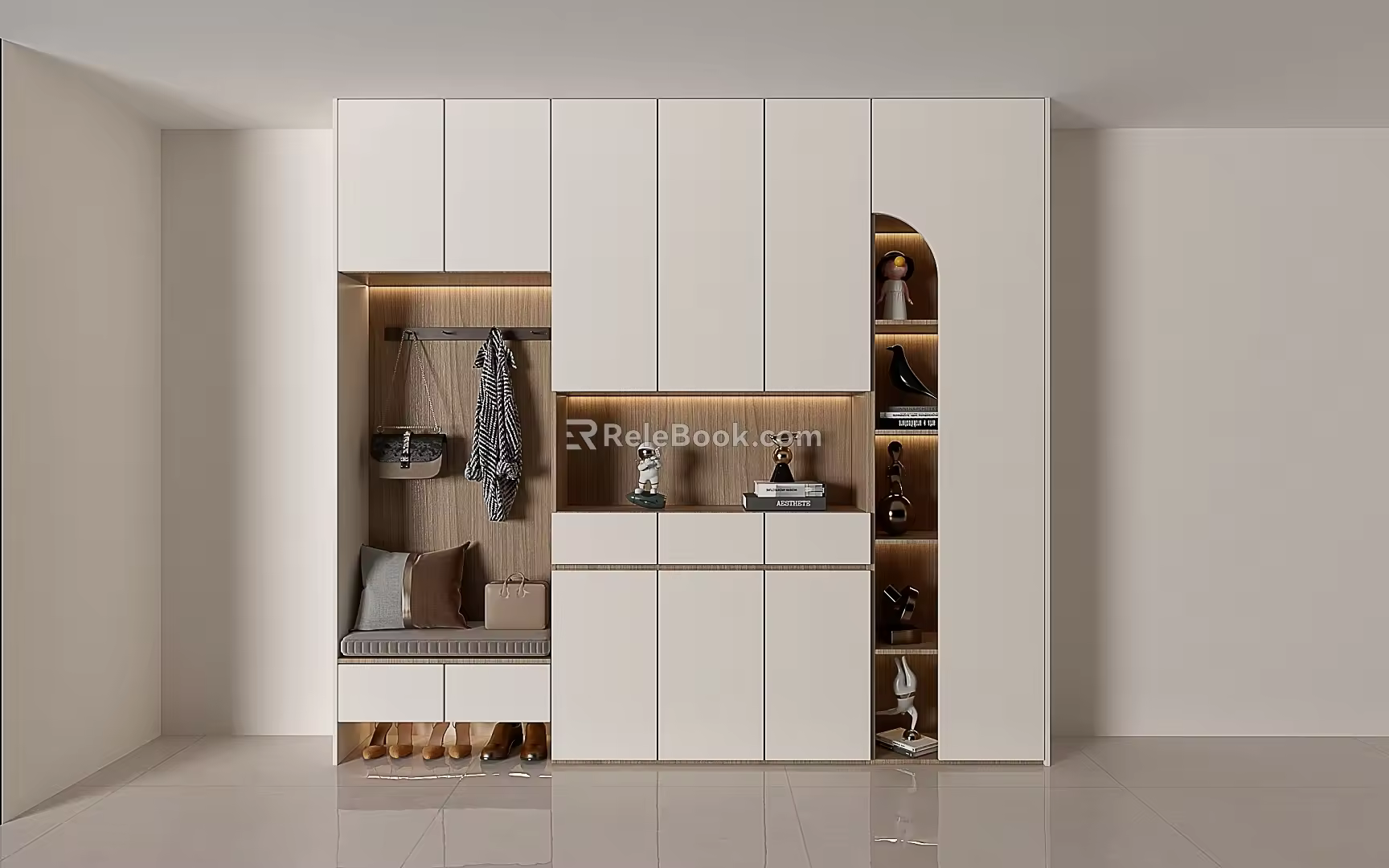 Simple Style Entrance Personalized Design Integral Shoe Cabinet Customized Shoe Changing Stool Arc Special-shaped Cabinet Door Locker 3d model
