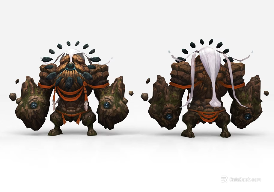 Mythical Game Movie Character With Stone Body Tree Elements White Hair And Strong Build 3d model 