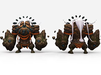 Mythical Game Movie Character With Stone Body Tree Elements White Hair And Strong Build 3d model