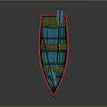 Traditional Wooden Rowboat with Blue and Red Exterior and Wooden Paddles for Recreational Water Transport
