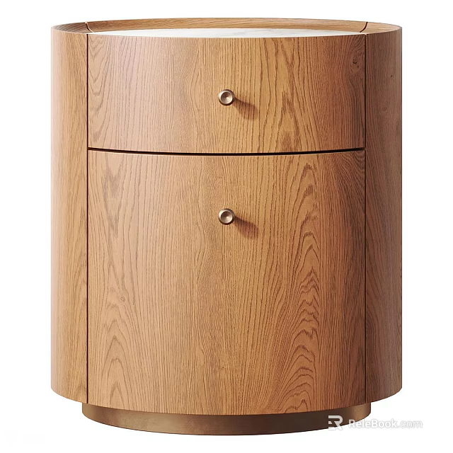 Wooden Nightstand With Two Drawers Natural Oak Wood Finish Minimalist Design Metal Knobs 3d model 
