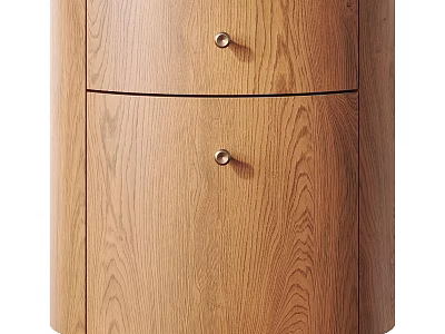 Wooden Nightstand With Two Drawers Natural Oak Wood Finish Minimalist Design Metal Knobs 3d model