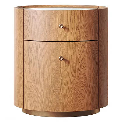 Wooden Nightstand With Two Drawers Natural Oak Wood Finish Minimalist Design Metal Knobs 3d model