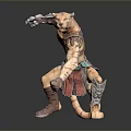 Tiger Humanoid 3D Character Model With Armored Warrior Pose And Clawed Hands Design