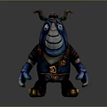 3D Cartoon Rhino Character With Blue Body Belt Arm Guards And Vivid Features