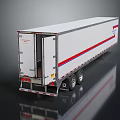 White Cargo Trailer Truck With Long Body Red Blue Stripes Rear Doors And Multiple Wheels