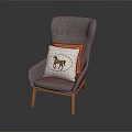 Modern Gray Armchair Interior With White Pillow Giraffe Pattern And Orange Pillow