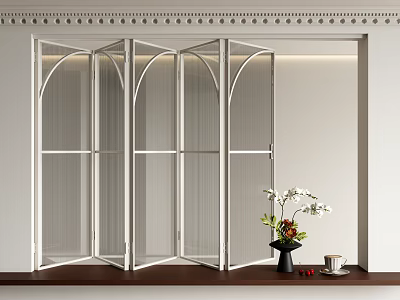 Modern Casement Window With Multiple Glass Panels Sleek White Frame And Decorative Plant 3d model