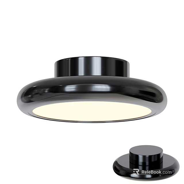 Modern Black Round Ceiling Light With Smooth Surface And White Glow 3d model