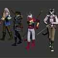 Diverse Character And Creature Figurines With White Hair Bow Weapon Pink Form And Cat Ears
