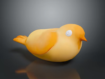 Cute Yellow Small Flying Bird With Orange Beak And White Eyes On Gray Reflective Surface 3d model