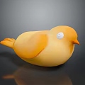 Cute Yellow Small Flying Bird With Orange Beak And White Eyes On Gray Reflective Surface