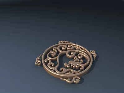 Traditional Ornate Circular Metal Carving With Intricate Curved Spiral Patterns 3d model
