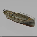 Old Wooden Boat With Weathered Surface Rustic Railings Red Bottom Vintage Design
