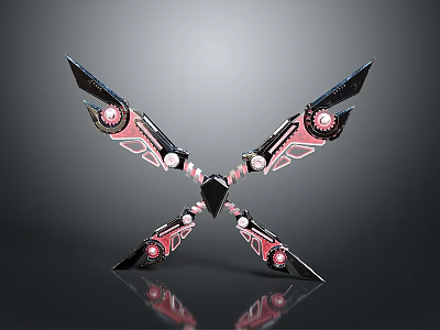 Crossed Fantasy Weapons With Black Pink Design Glowing Circular Elements And Sharp Blades 3d model