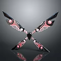 Crossed Fantasy Weapons With Black Pink Design Glowing Circular Elements And Sharp Blades