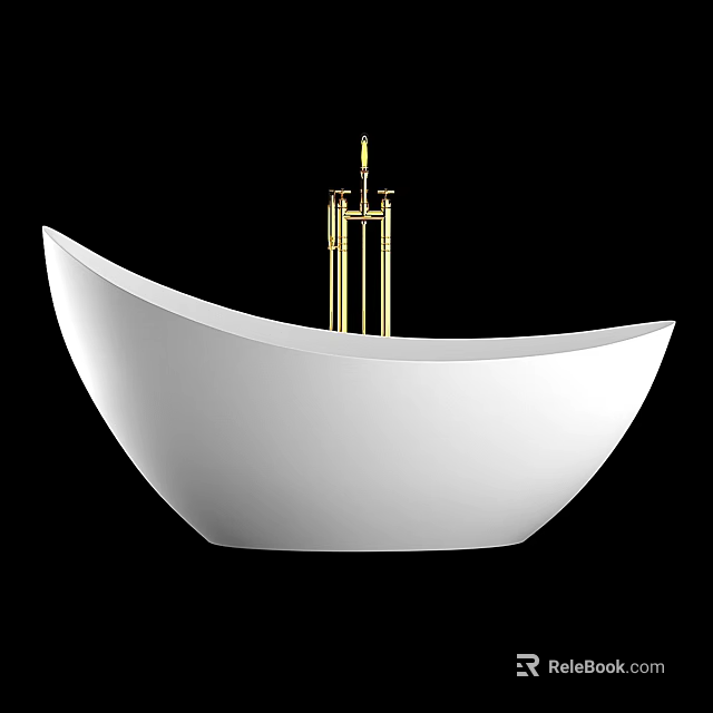 Freestanding White Bathtub With Modern Gold Faucet Design 3d model 
