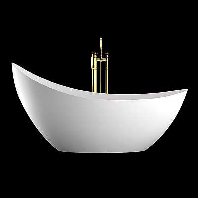 Freestanding White Bathtub With Modern Gold Faucet Design 3d model