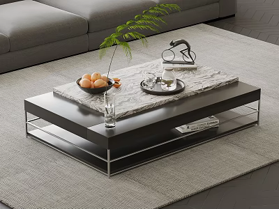 Sleek Modern Dark Coffee Table With Sturdy Metal Frame For Comfortable Minimalist Living Room Decor 3d model